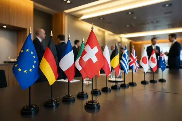 Länderflaggen als Bild für internationale Beziehungen und Aussenpolitik | Demain